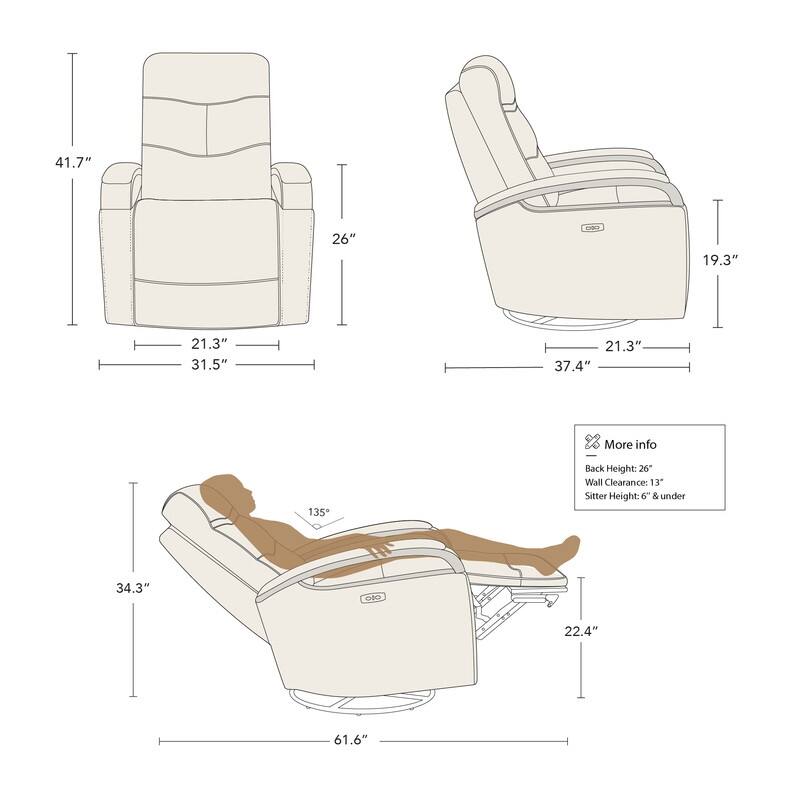 Spruce & Spring Regan Leather Power Recliner Swivel Glider Rocker with Power Headrest