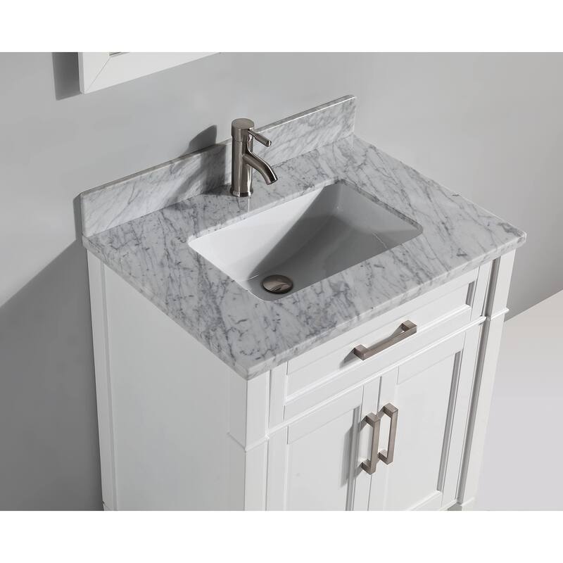 Vanity Art 30-Inch Single Sink Bathroom Vanity Set Carrara Marble Stone Top Soft Closing Doors Undermount Sink with Free Mirror