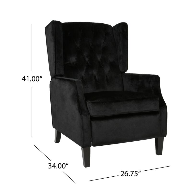 Octa Manual Recliner Chair, Button Tufted Wingback Design Black Velvet