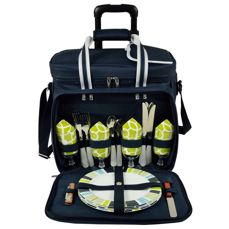 Picnic at Ascot Equipped Picnic Cooler Bag for 4 on Wheels