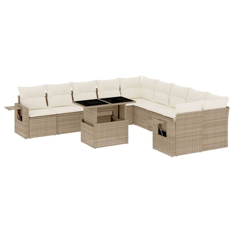 vidaXL Patio Sofa Set with Cushions Outdoor Furniture 11 Piece Poly Rattan - 24.4 x 24.4 x 27.2
