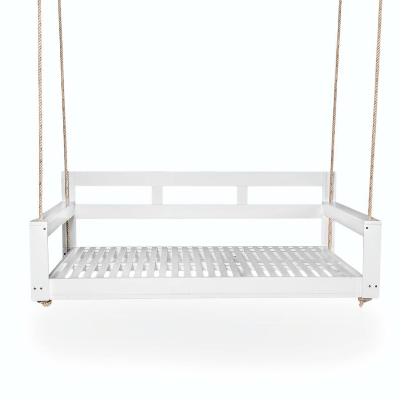 Patio Wooden Twin Size Porch Swing Daybed Frame, Garden Swing Bench Chair with 4 Hanging Ropes