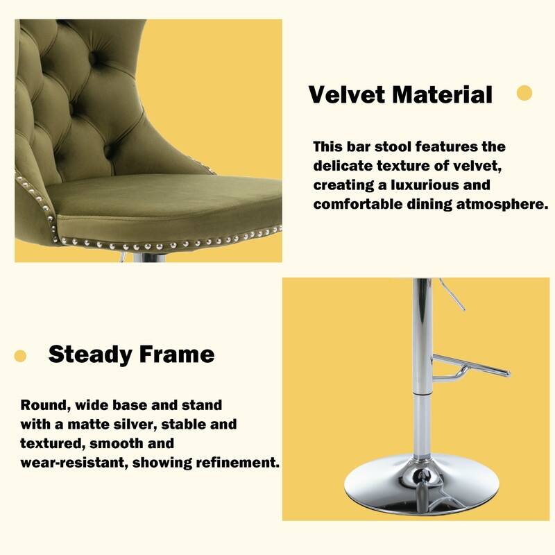 Velvet Upholstered Nailheads Tufted Swivel Bar Stools (Set of 2)