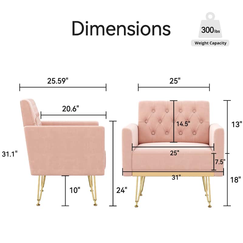 Velvet Armchair Single Sofa Chair with Metal Legs, Reading Chair Pink Side Chair Dining Chair Lobby Chair