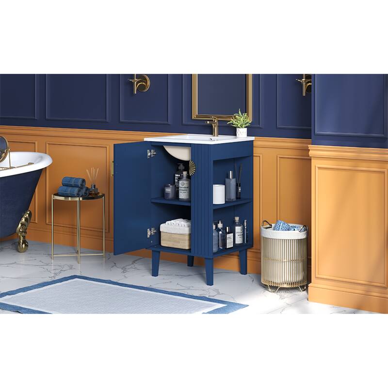 Roomfitters 20 Inch Bathroom Vanity with Ceramic Sink, Freestanding French Style Cabinet with Half-Moon Pulls