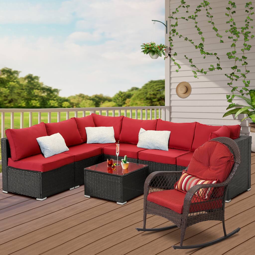7-piece Rattan Wicker Sectional Sofa, Outdoor Patio Furniture