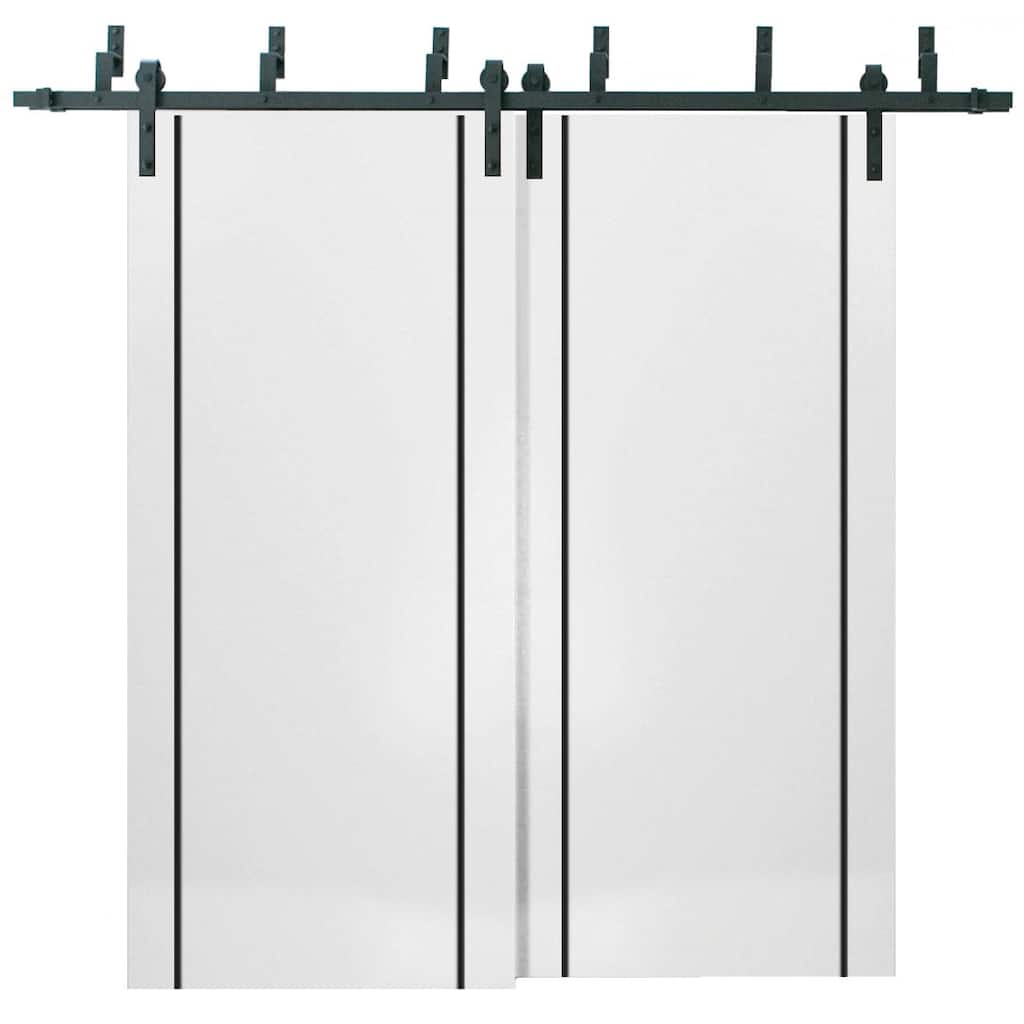Barn Bypass Doors 36 x 80 Planum 0016 White Silk with Sturdy 6.6ft