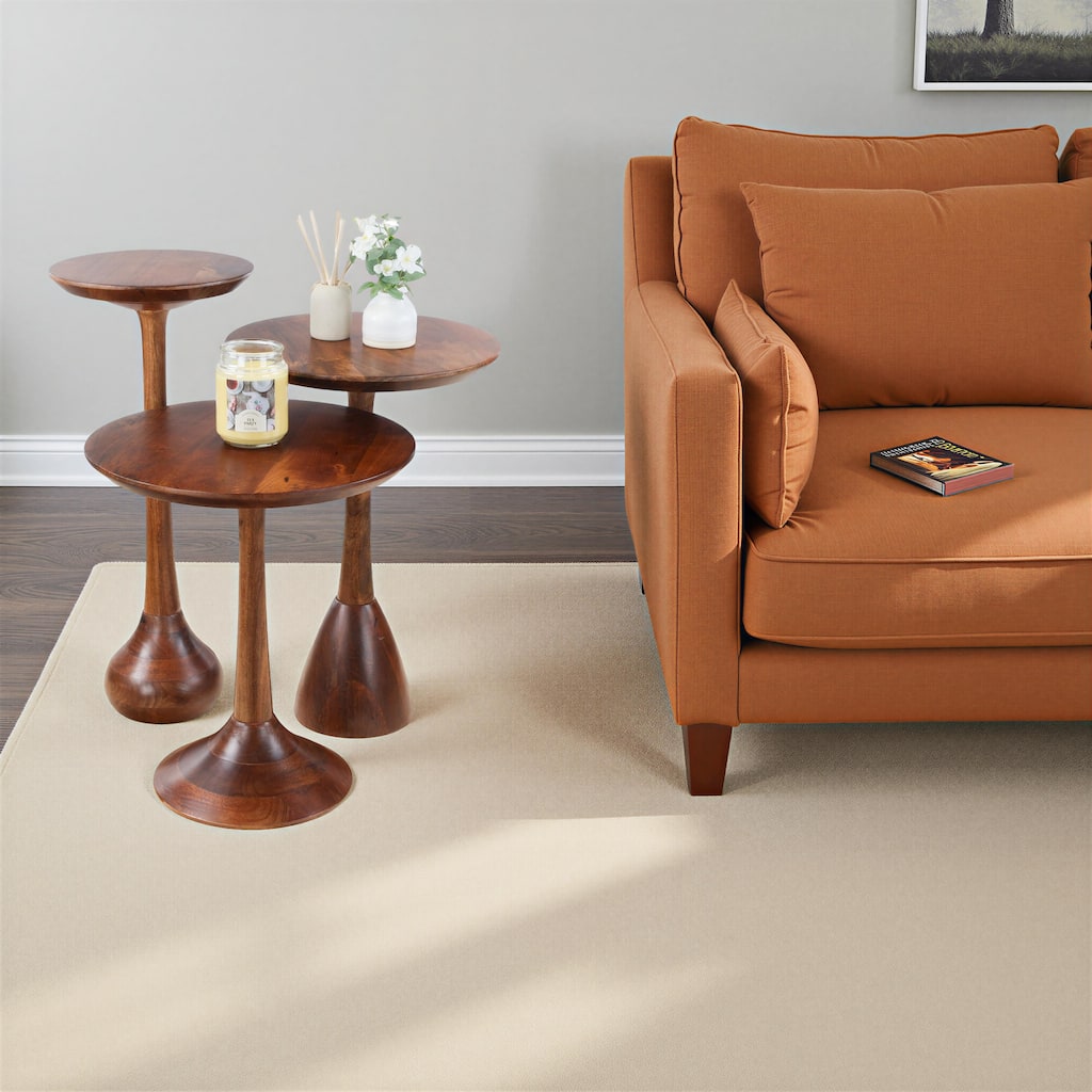 Set of 3 Round Accent Tables with Mango Wood Tops and Pedestal Bases