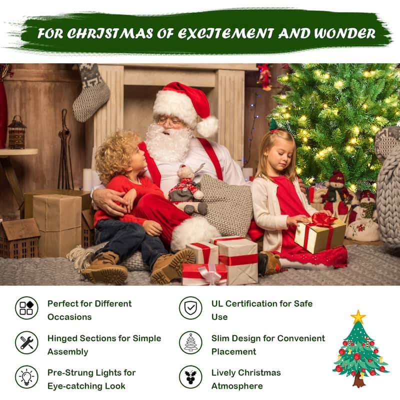 Gymax 6 ft Pre-lit Pencil Christmas Tree Hinged Fir Tree Holiday Decor - See Details