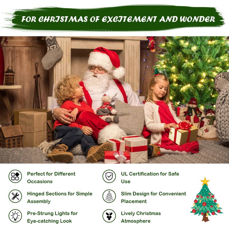 Gymax 7 ft Pre-lit Pencil Christmas Tree Hinged Fir Tree Holiday Decor - See Details