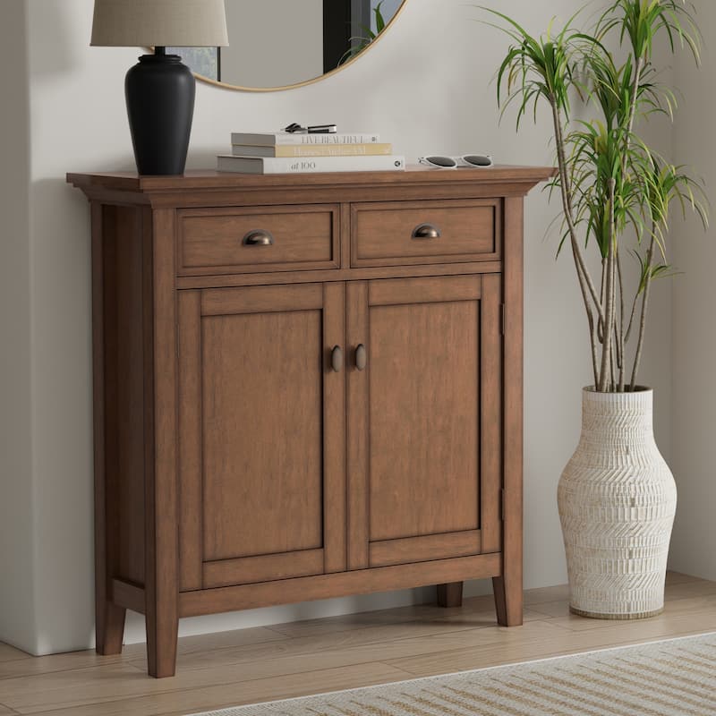 Wyndenhall Mansfield 36 inch Wide Solid Wood Transitional Entryway Storage Cabinet in Rustic Natural Aged Brown - Rustic Natural Aged Brown
