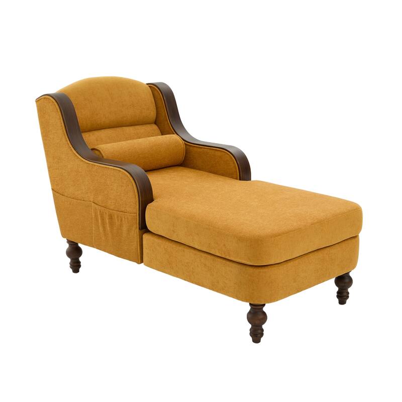 HOMEFUN Chenille Upholstered Wood Frame Oversized Chaise Lounge Single Sofa Bed with Side Pocket for Living Room,Bedroom