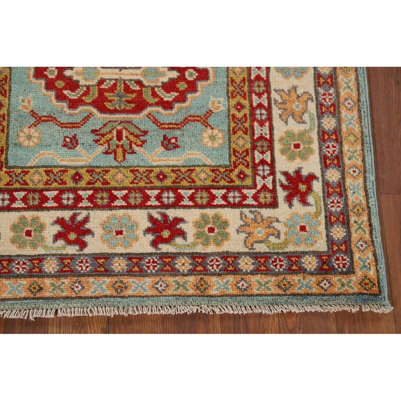 Turquoise Kazak Oriental Accent Rug Hand-Knotted Wool Carpet - 2'7" x 4'1"