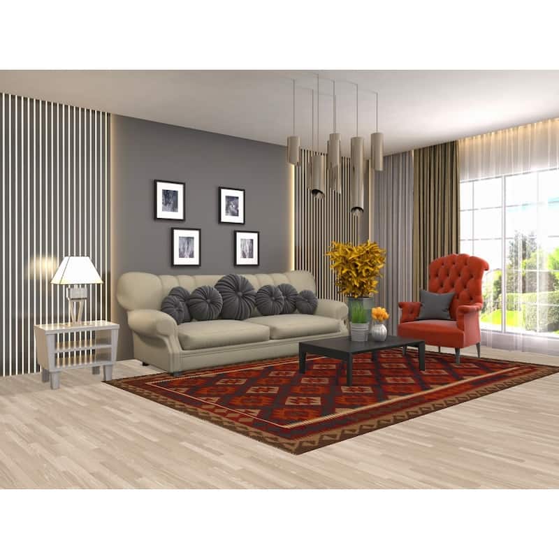 Geometric Modern Kilim Rug Reversible Hand-woven Wool Carpet - 6'4"x 9'8"