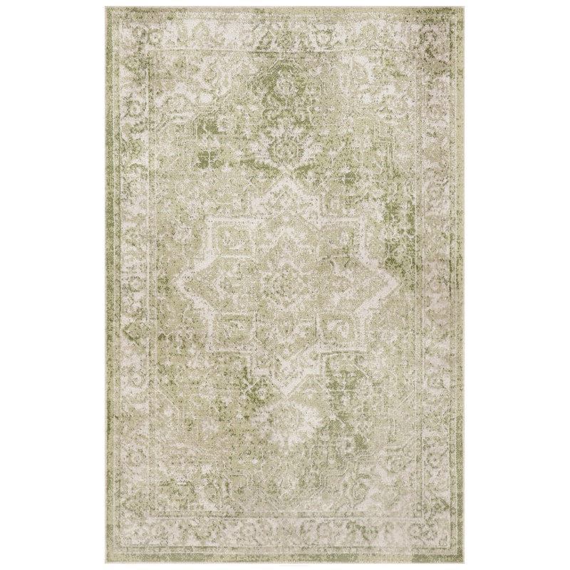Nourison Abby Machine Washable Indoor only Persian Floral Area Rug. - 3' 3" x 5' - Ivory/Green - Rectangle