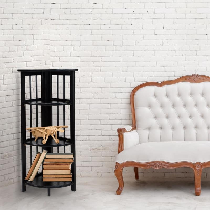 Mission 4-shelf Corner Folding 100% Solid Wood Bookcase