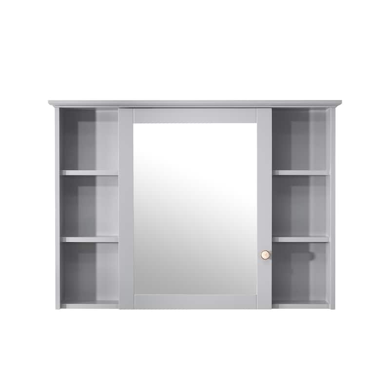 Modern Surface Mount Solid Wood Framed Medicine Cabinet With Mirror and Shelves
