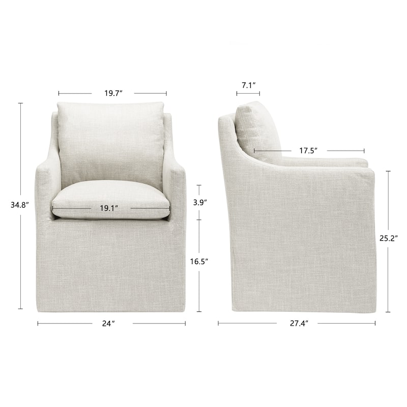 Linen 25" Upholstered Swiveling Rolling Dining Chairs with Casters