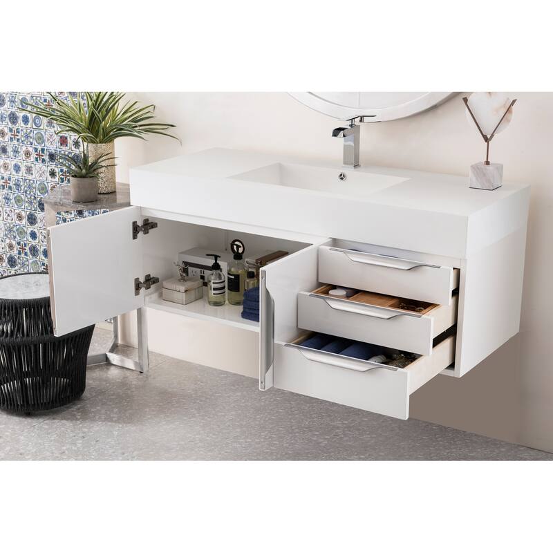 James Martin Vanities Mercer Island 48" Single Vanity, Glossy White with Brushed Nickel Hardware