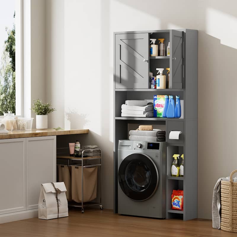 Over-The-Toilet Storage Cabinet with Side Shelves – Adjustable Bathroom Organizer