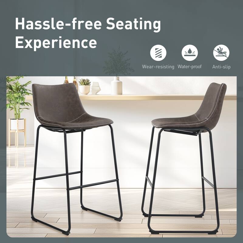PHI VILLA Square PU Leather Counter Height Kitchen Bar Stools with Back, Set of 2