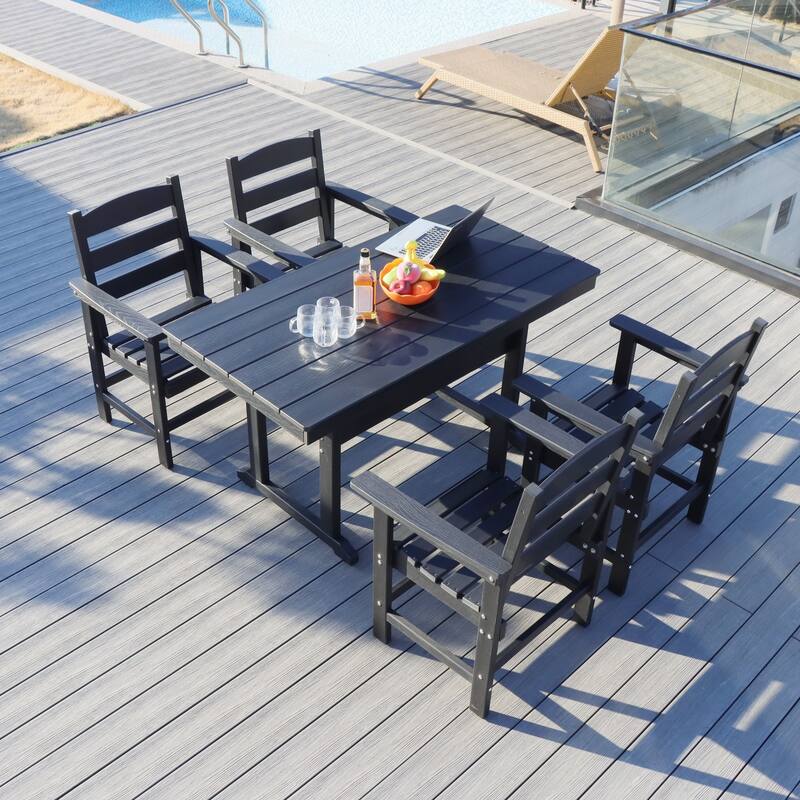 5-Piece HDPE Patio Dining Table Set, Outdoor Dining Furniture Set with 4 Chairs, Garden Outdoor Dining Table and Chairs - Black