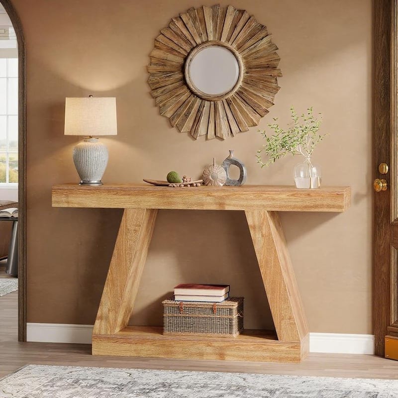 MDF Console Table with Farmhouse Rustic Style abd Storage - 55.12"W x 11.81"D x 31.5"H