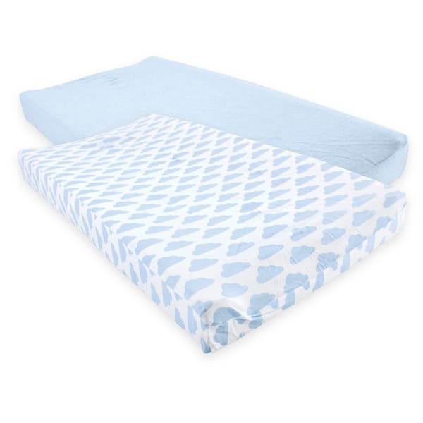 slide 1 of 1, Hudson Baby Infant Boy Cotton Changing Pad Cover, Heather Light Blue Cloud, One Size - Heather Light Blue Cloud Cotton - Heather Light Blue Cloud