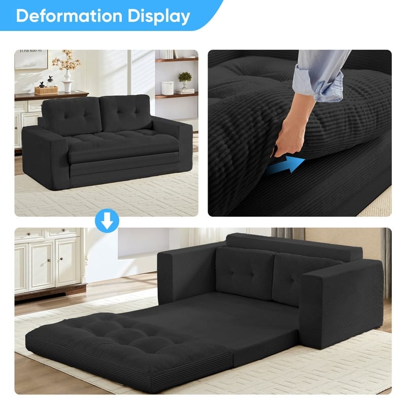 Mixoy 71'' 2-in-1 Convertible Futon Loveseat Sofa Bed,Corded Fabric Foldable Tufted Buttons 2-Seater Sleeper Sofa