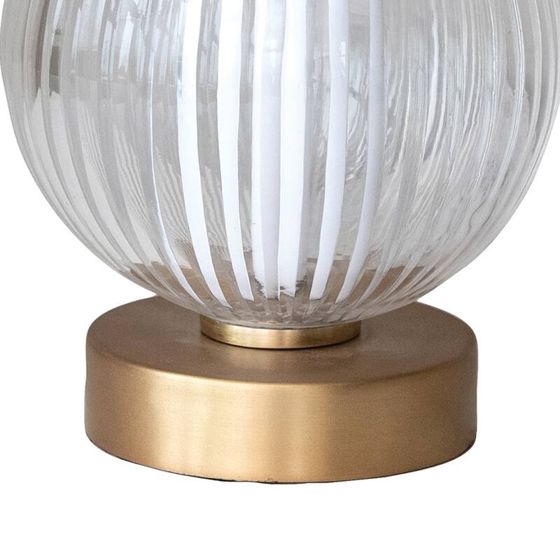 Glass and Metal Pleated LED Table Lamp with Touch Sensor, Antique Brass - 5.0"L x 5.0"W x 6.0"H