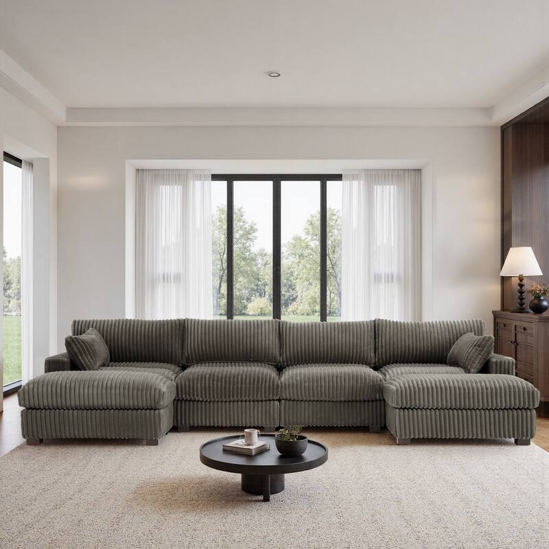 Upholstered Plush Flannel Modular Sectional Sofa with Pillows,Ajustable Headrest