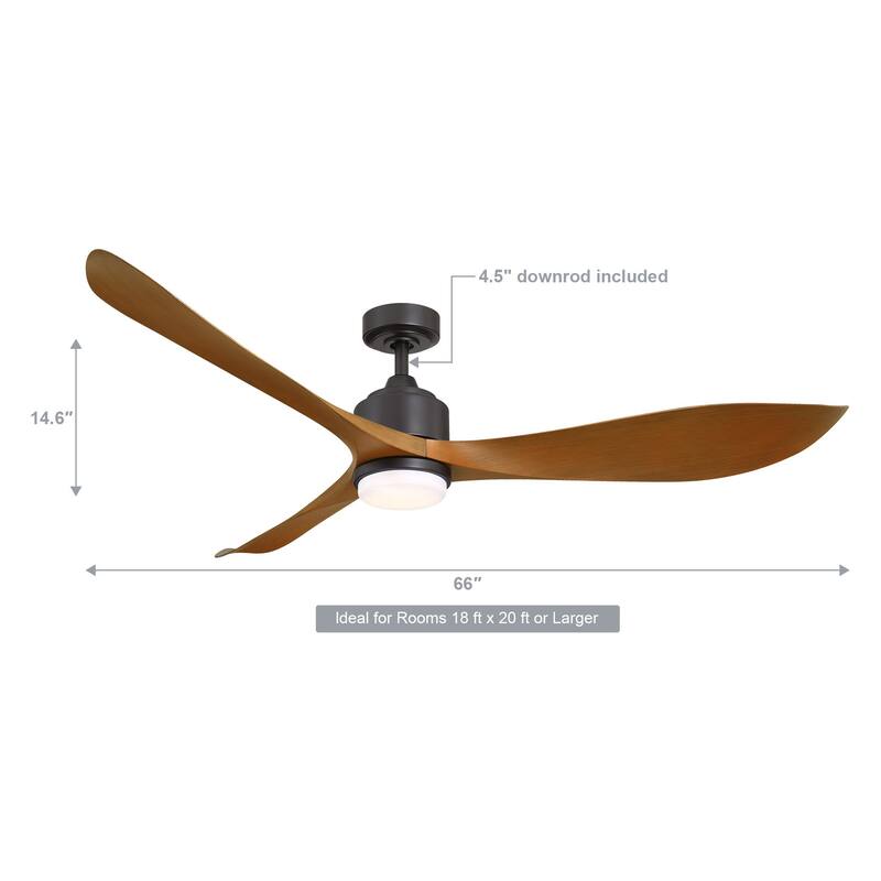 66" Classic Black/ Brown ABS Propeller LED Ceiling Fan with Light and Remote