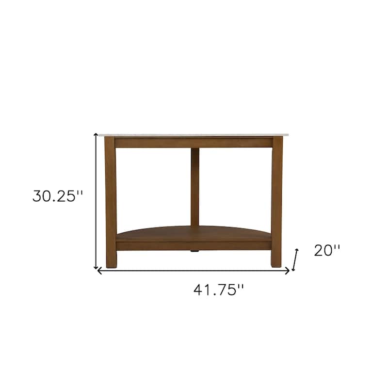 White Faux Marble Half Circle Console Table with Shelf and Wood Base - 41.75” L x 20” W x 30.25” H