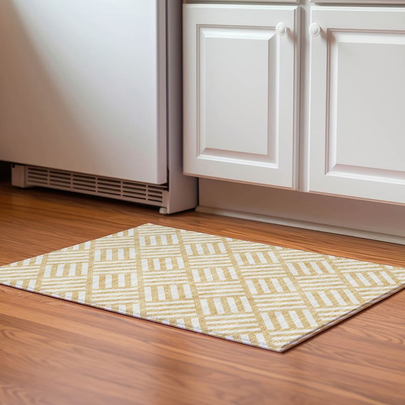 Premium Washable Super Soft Contemporary Mosaic Mayfield Rug - Gold - 1' 8" x 2' 6" - Rectangle