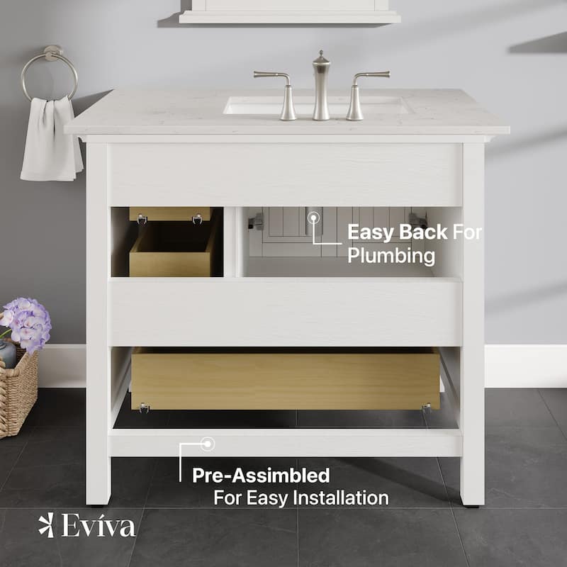 Eviva Britney 36" White Bath Vanity with Carrara Quartz Top