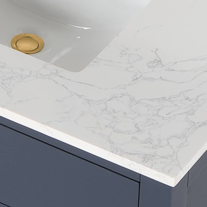 Altair Gavino Bath Vanity with Grain White Composite Stone Top and Mirror