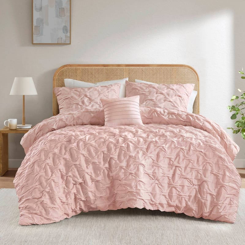 Chelsea Square Bailey Diamond Pucker Woven Comforter Set - Pink - King
