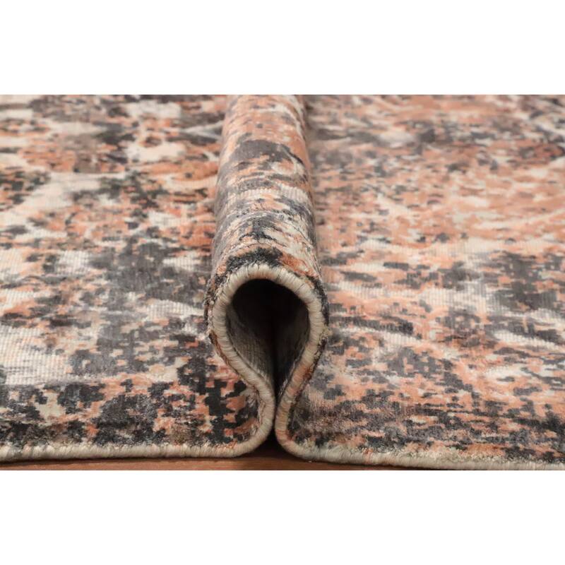 Hand Knotted Oriental Viscose Silk Carpet Modern Abstract Oranges & Rust Abstract Area Rug - 8' 0'' X 5' 8''