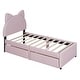preview thumbnail 32 of 44, Twin/Full Size Upholstered Platform Bed with Cartoon Ears Shaped Headboard and 2 Drawers