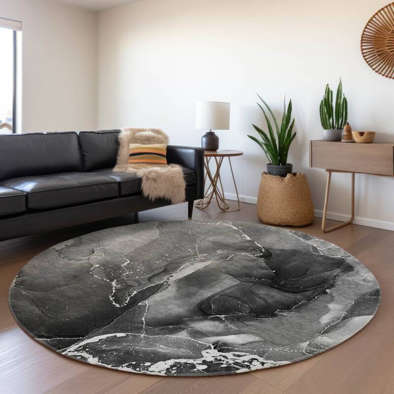 Premium Washable Super Soft Abstract Contemporary Mayfield Rug - Gray - 8' x 8' - Round