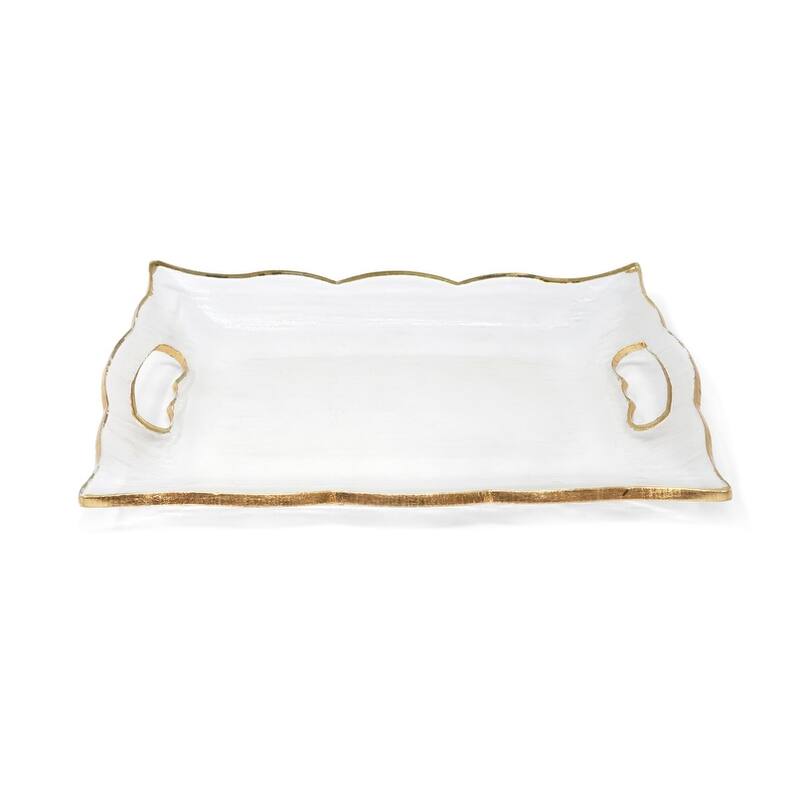 Rectangular Glass Tray with Handles and Gold Rim (3 Sizes)