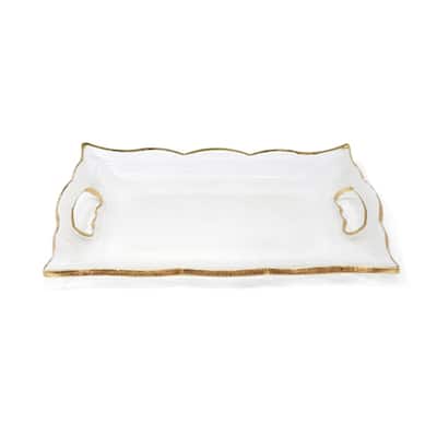 Rectangular Glass Tray with Handles and Gold Rim (3 Sizes)
