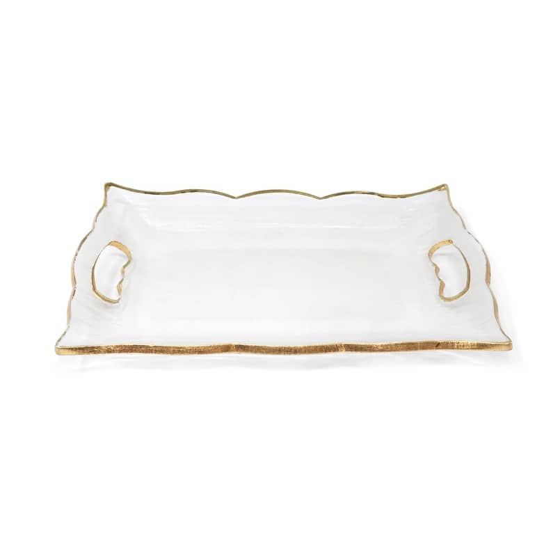 Rectangular Glass Tray with Handles and Gold Rim (3 Sizes)