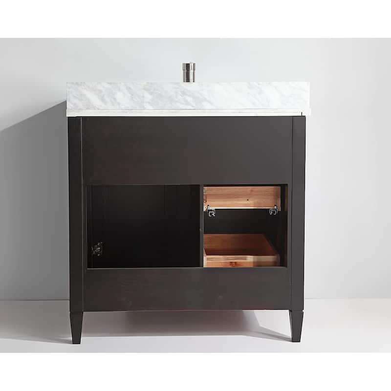 Vanity Art 36-Inch Single Sink Bathroom Vanity Set Carrara Marble Stone Top 3 Drawers 1 Shelf Undermount Sink with Free Mirror