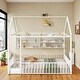 preview thumbnail 29 of 40, Full Size Metal Bed House Bed Frame with Fence and Four Metal Grid Shelves White
