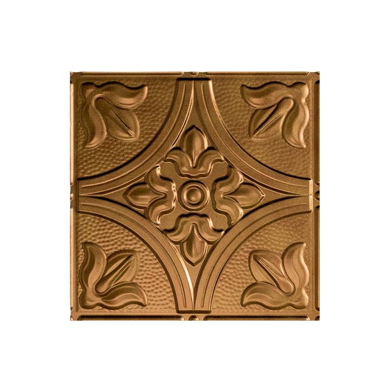 FASÄDE Traditional Style 2 Decorative Vinyl 2ft x 4ft Glue Up Ceiling Panel in Antique Bronze (5 Pack) - 12in x 12in Sample - Antique Bronze