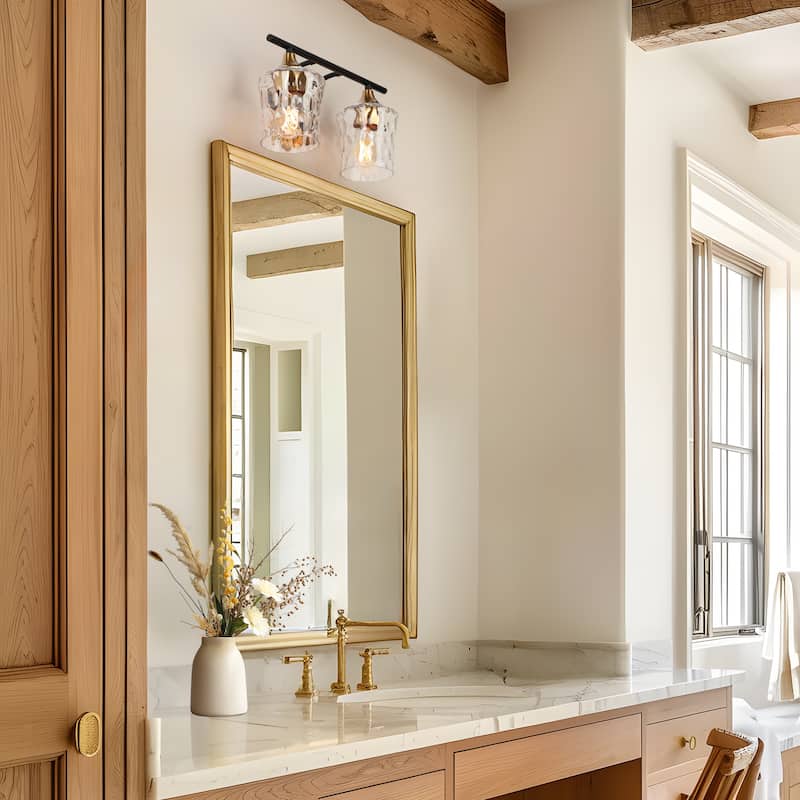 Modern Black Gold Bathroom Vanity Light Hammered Glass Wall Sconces Lamps with 1/2/3/4 Lights