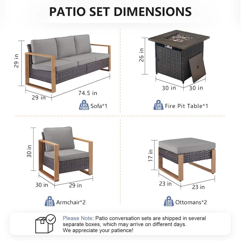 Pocassy Outdoor Fire Pit with 3-Seat Sofa Club Chairs Patio Furniture Set