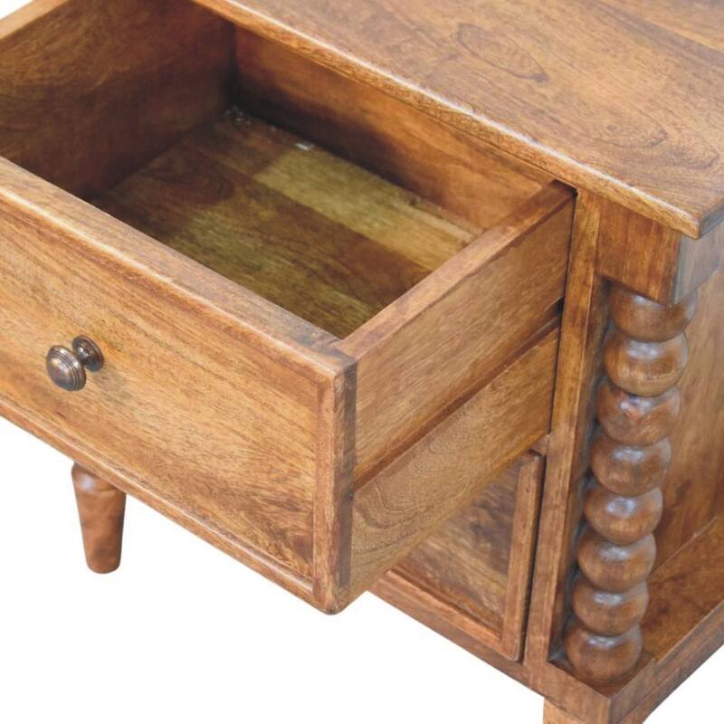 Artisan Furniture Solid Wood Spindle Leg Amber Oak Nightstand, Brown, 2-Drawers