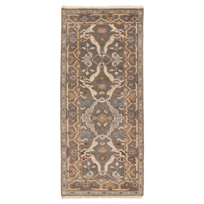 ECARPETGALLERY Hand-knotted Royal Oushak Dark Grey Wool Rug - 2'6 x 5'10